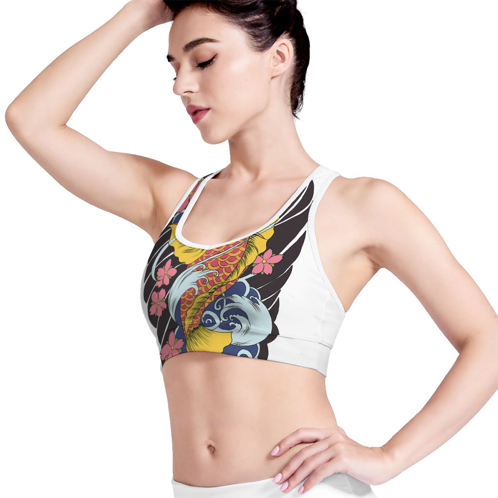 Japanese Koi And Flower Tattoo Print Women's Sports Bra