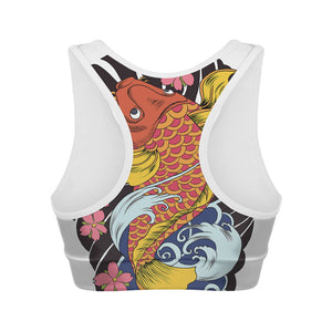 Japanese Koi And Flower Tattoo Print Women's Sports Bra