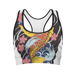 Japanese Koi And Flower Tattoo Print Women's Sports Bra