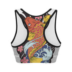 Japanese Koi And Flower Tattoo Print Women's Sports Bra