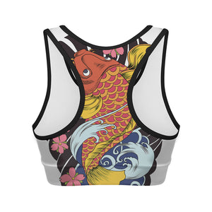 Japanese Koi And Flower Tattoo Print Women's Sports Bra