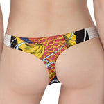 Japanese Koi And Flower Tattoo Print Women's Thong