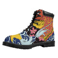 Japanese Koi And Flower Tattoo Print Padded Collar Lace Up Boots