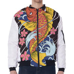 Japanese Koi And Flower Tattoo Print Zip Sleeve Bomber Jacket