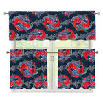 Japanese Koi Carp Fish Pattern Print 3 Piece Kitchen Curtains