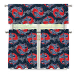 Japanese Koi Carp Fish Pattern Print 3 Piece Kitchen Curtains