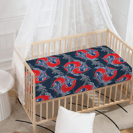 Japanese Koi Carp Fish Pattern Print Baby Crib Sheet