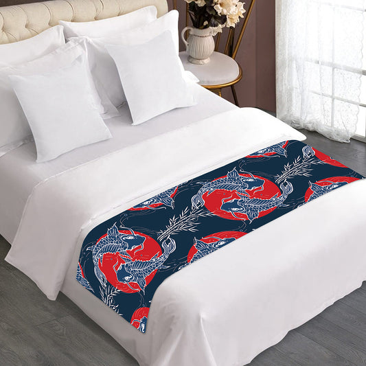 Japanese Koi Carp Fish Pattern Print Bed Runner
