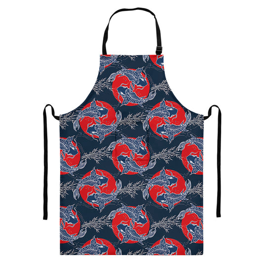 Japanese Koi Carp Fish Pattern Print Bib Apron With Pocket