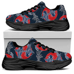 Japanese Koi Carp Fish Pattern Print Black Chunky Shoes