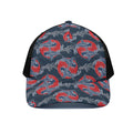 Japanese Koi Carp Fish Pattern Print Black Mesh Trucker Hat