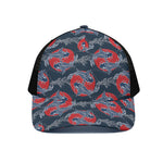 Japanese Koi Carp Fish Pattern Print Black Mesh Trucker Cap