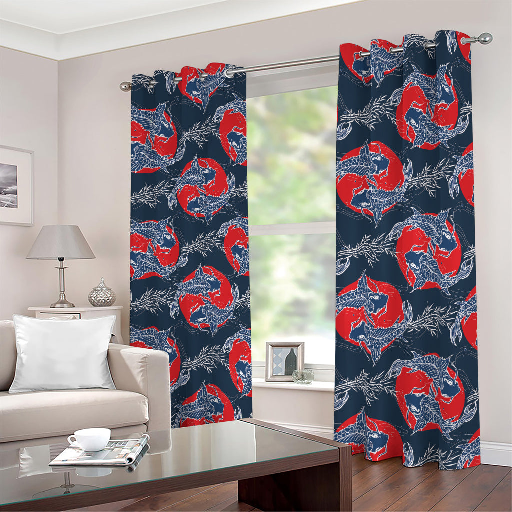 Japanese Koi Carp Fish Pattern Print Blackout Grommet Curtains