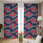 Japanese Koi Carp Fish Pattern Print Blackout Pencil Pleat Curtains