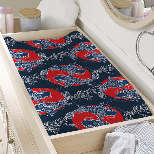 Japanese Koi Carp Fish Pattern Print Changing Pad Cover