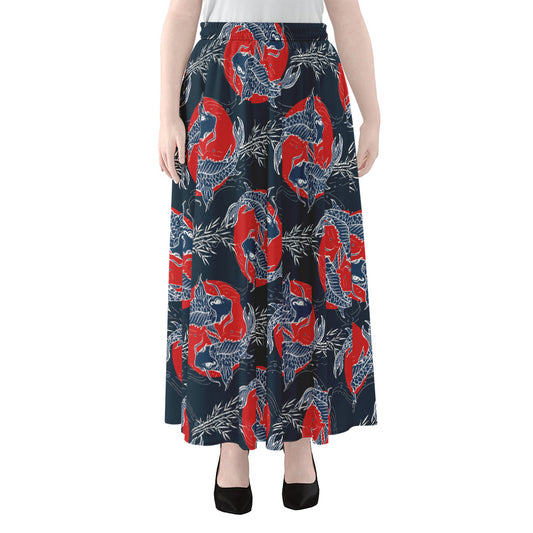 Japanese Koi Carp Fish Pattern Print Chiffon Maxi Skirt