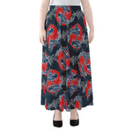Japanese Koi Carp Fish Pattern Print Chiffon Maxi Skirt