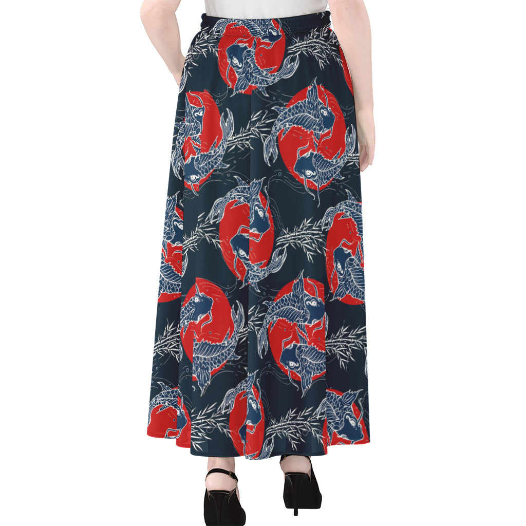 Japanese Koi Carp Fish Pattern Print Chiffon Maxi Skirt