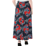 Japanese Koi Carp Fish Pattern Print Chiffon Maxi Skirt