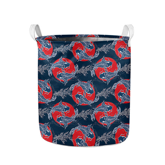 Japanese Koi Carp Fish Pattern Print Collapsible Laundry Basket
