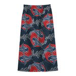 Japanese Koi Carp Fish Pattern Print Cotton Front Slit Maxi Skirt