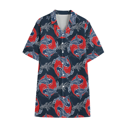 Japanese Koi Carp Fish Pattern Print Cotton Hawaiian Shirt