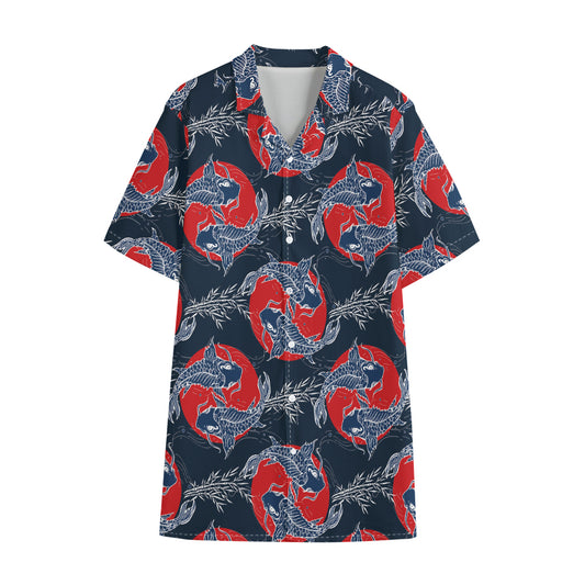 Japanese Koi Carp Fish Pattern Print Cotton Hawaiian Shirt