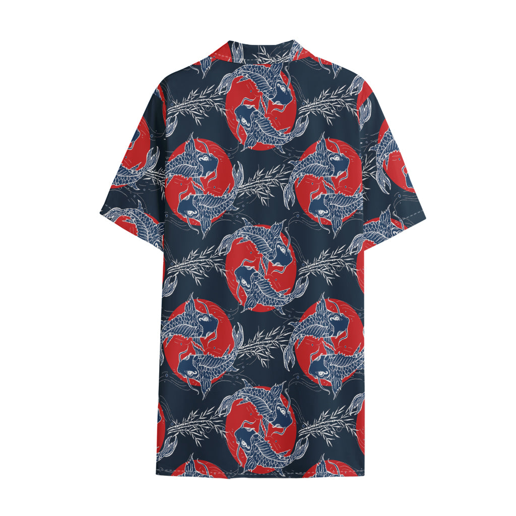 Japanese Koi Carp Fish Pattern Print Cotton Hawaiian Shirt