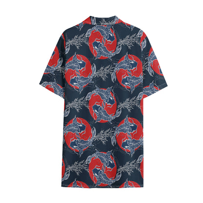 Japanese Koi Carp Fish Pattern Print Cotton Hawaiian Shirt