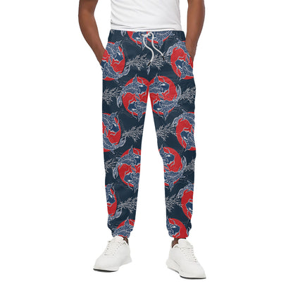 Japanese Koi Carp Fish Pattern Print Cotton Pants
