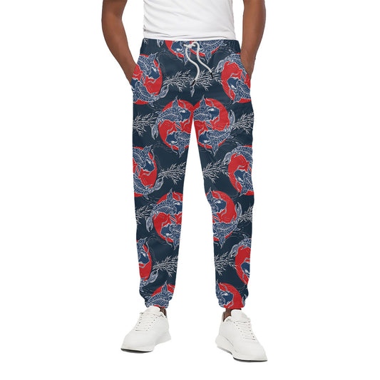 Japanese Koi Carp Fish Pattern Print Cotton Pants