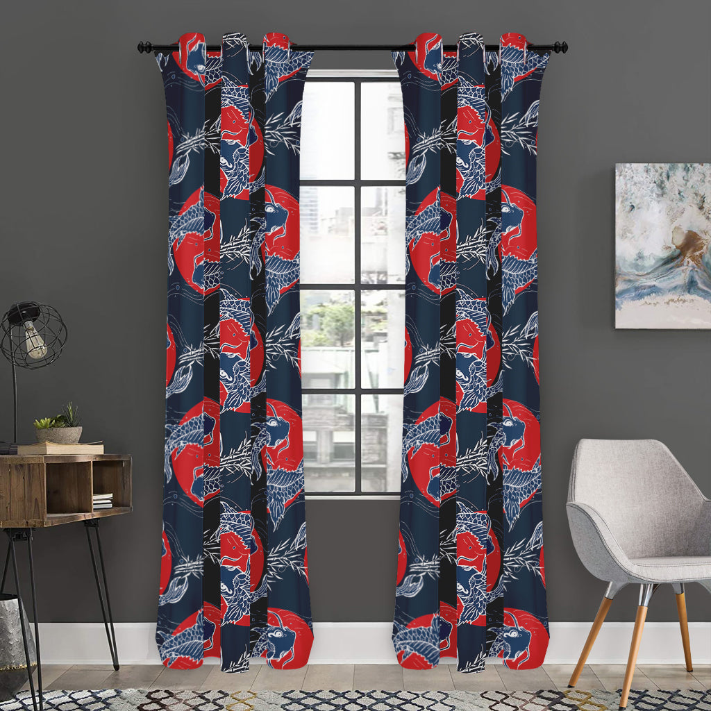 Japanese Koi Carp Fish Pattern Print Curtain