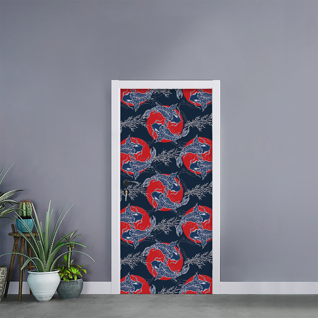 Japanese Koi Carp Fish Pattern Print Door Sticker