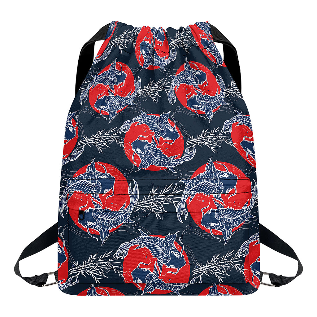 Japanese Koi Carp Fish Pattern Print Drawstring Backpack