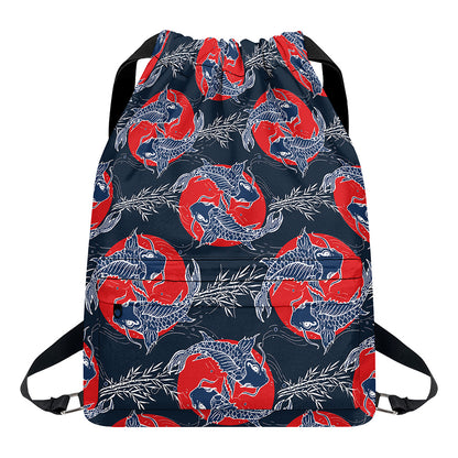 Japanese Koi Carp Fish Pattern Print Drawstring Backpack