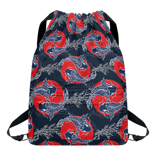 Japanese Koi Carp Fish Pattern Print Drawstring Backpack