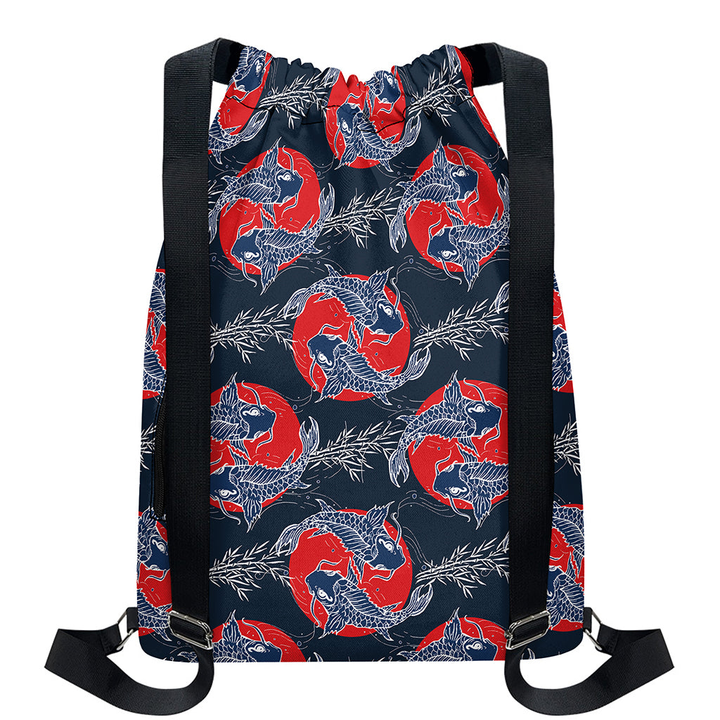 Japanese Koi Carp Fish Pattern Print Drawstring Backpack