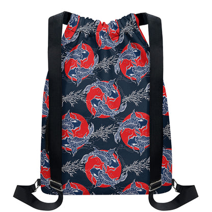 Japanese Koi Carp Fish Pattern Print Drawstring Backpack