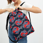 Japanese Koi Carp Fish Pattern Print Drawstring Backpack