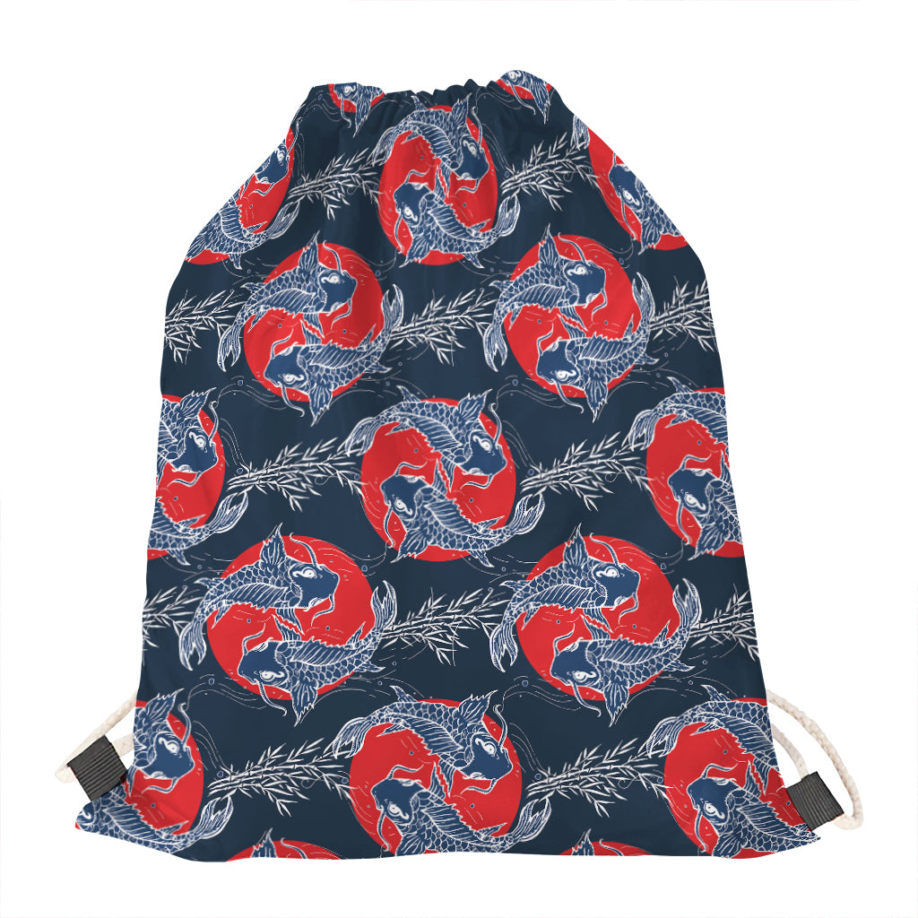 Japanese Koi Carp Fish Pattern Print Drawstring Bag