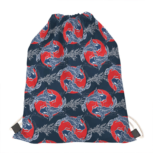 Japanese Koi Carp Fish Pattern Print Drawstring Bag