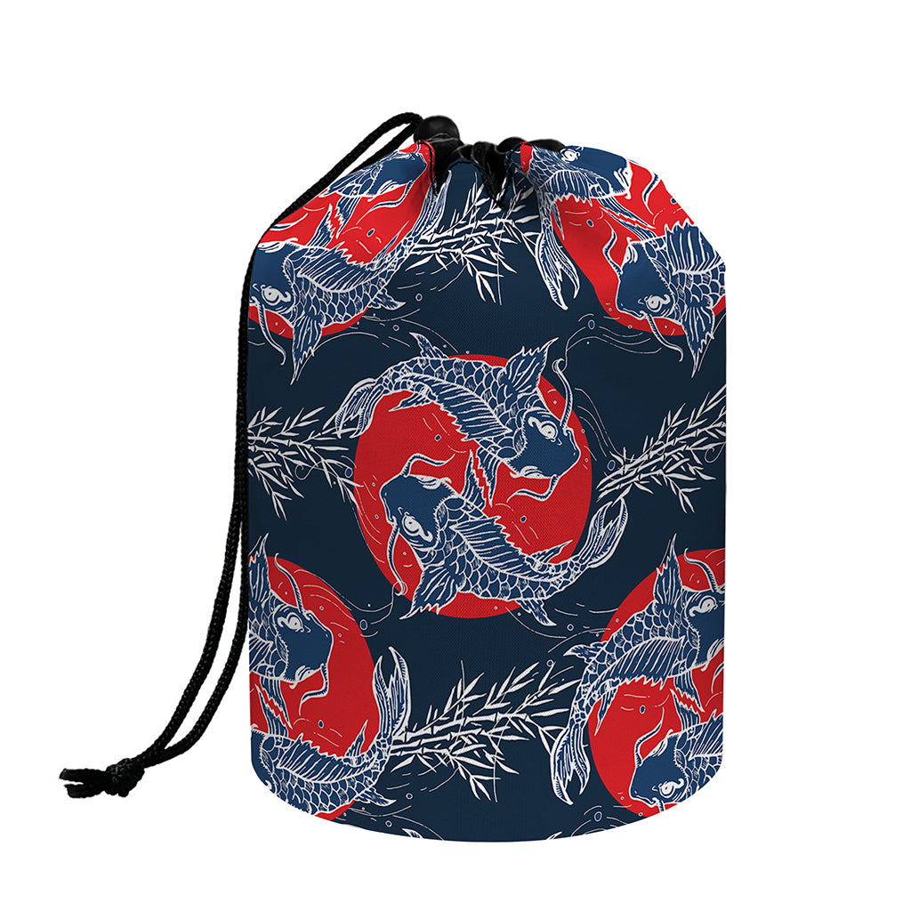 Japanese Koi Carp Fish Pattern Print Drawstring Makeup Bag