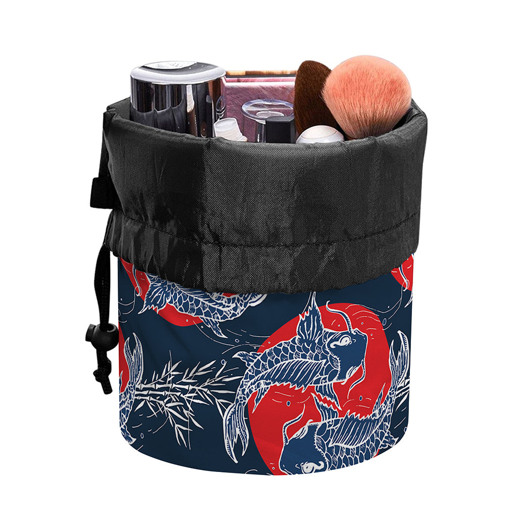 Japanese Koi Carp Fish Pattern Print Drawstring Makeup Bag