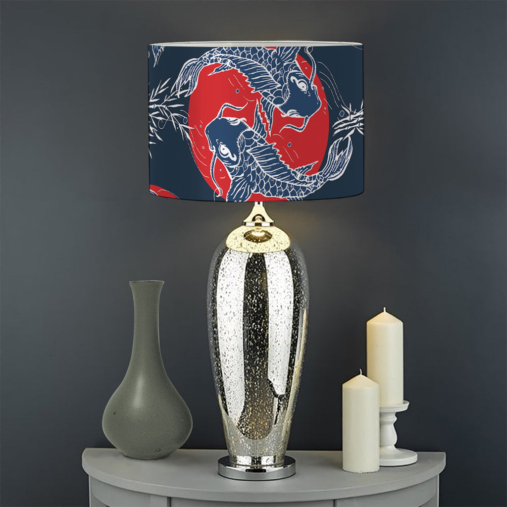 Japanese Koi Carp Fish Pattern Print Drum Lamp Shade