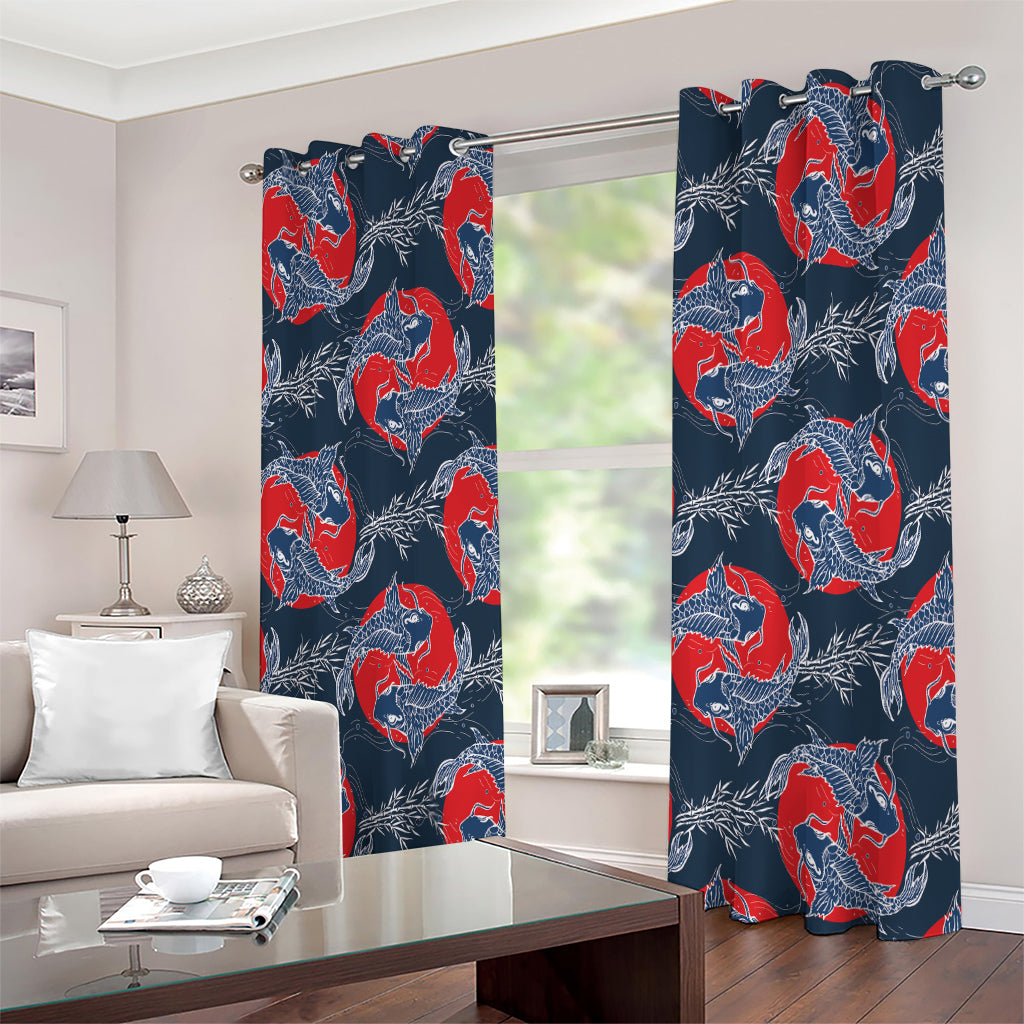 Japanese Koi Carp Fish Pattern Print Extra Wide Grommet Curtains