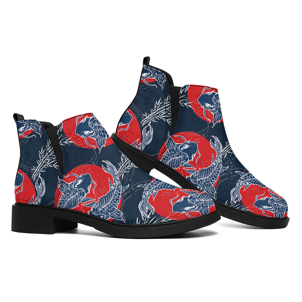 Japanese Koi Carp Fish Pattern Print Flat Ankle Boots