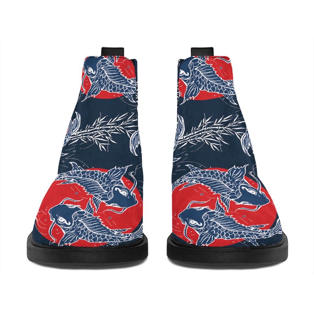 Japanese Koi Carp Fish Pattern Print Flat Ankle Boots