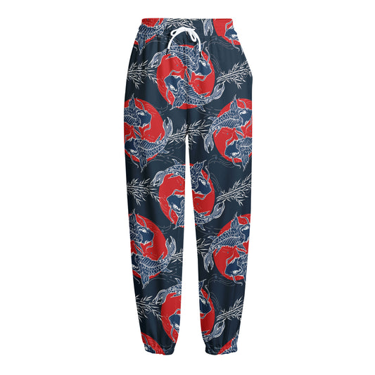 Japanese Koi Carp Fish Pattern Print Fleece Lined Knit Pants