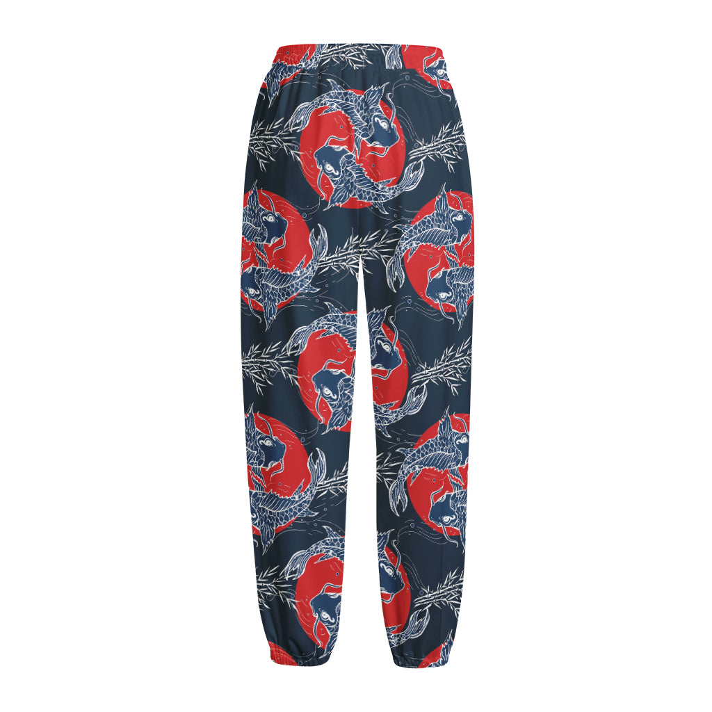 Japanese Koi Carp Fish Pattern Print Fleece Lined Knit Pants