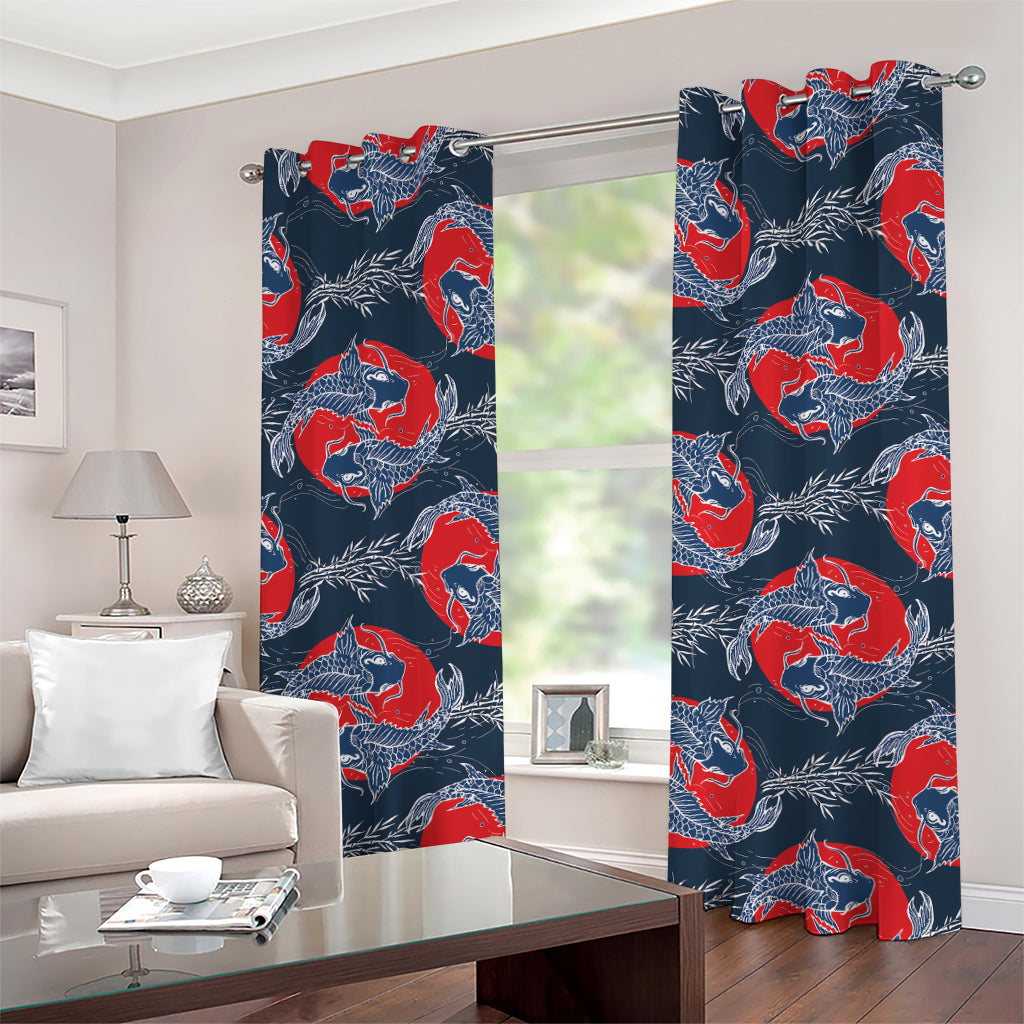 Japanese Koi Carp Fish Pattern Print Grommet Curtains